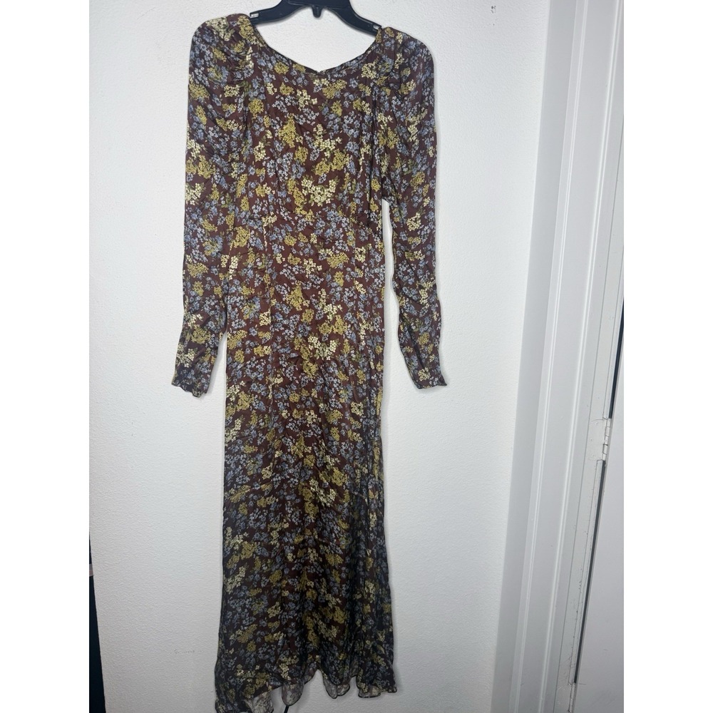 $695 Rentrayage Women's Brown Floral Ruched Baby Cleo Dress Size 6 - Picture 3 of 15